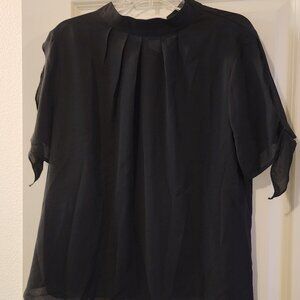 Black 1X peek a boo short sleeved blouse Shein